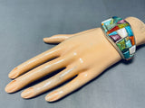 Bright Life Native American Navajo Turquoise Mosaic Inlay Sterling Silver Bracelet-Nativo Arts
