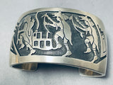Dancing Kachina Signed Vintage Native American Navajo Sterling Silver Bracelet-Nativo Arts