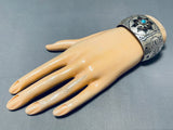 Rare Vintage Native American Hopi Signed Kingman Turquoise Sterling Silver Storyteller Bracelet-Nativo Arts