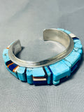 Native American Protruding Inlay Navajo Turquoise Sterling Silver Bracelet Cuff-Nativo Arts