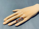 Dazzling Native American Navajo Coral Sterling Silver Ring-Nativo Arts