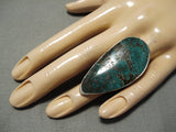 Striking Vintage Native American Navajo H Joe Deep Green Turquoise Sterling Silver Ring-Nativo Arts