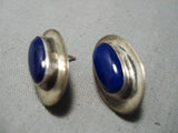 Magnificent Vintage Navajo Lapis Sterling Silver Native American Earrings Old-Nativo Arts
