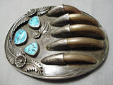 Big Huge Men's Vintage Native American Navajo Turquoise Sterling Silver Leaf Buckle Old-Nativo Arts