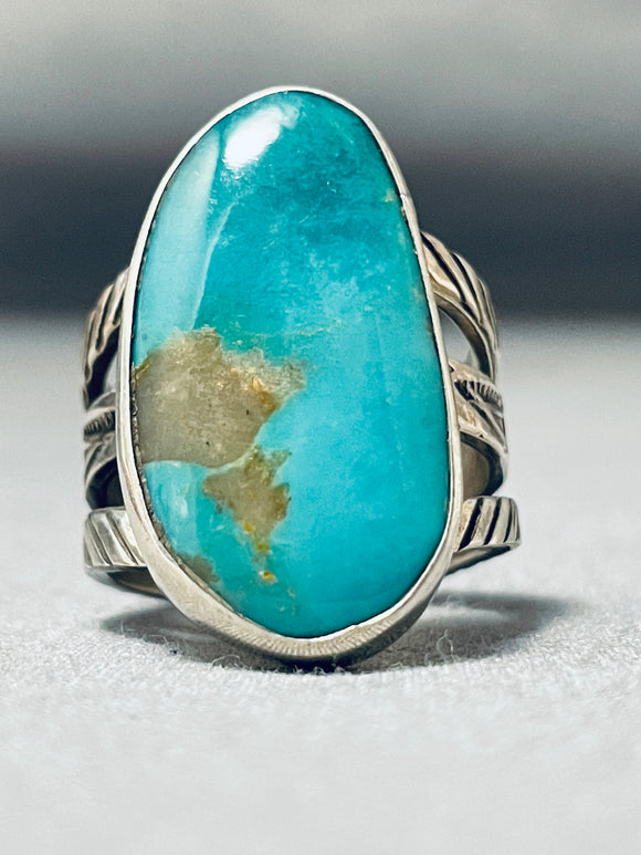 Impressive San Felipe Pilot Mountain Turquoise Sterling Silver Ring Signed-Nativo Arts