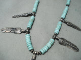 Stunning Vintage Native American Navajo Turquoise Sterling Silver Feathers Necklace-Nativo Arts