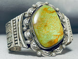 Huge Vintage Native American Navajo Green Turquoise Expert Stamp Sterling Silver Bracelet-Nativo Arts