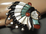 Important Detailed Vintage Native American Zuni Turquoise Sterling Silver Chief Bracelet-Nativo Arts