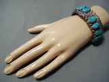 Signed Vintage Native American Navajo Morenci Turquoise Sterling Silver Bracelet-Nativo Arts