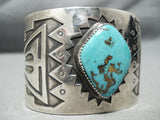 Huge Museum Vintage Native American Navajo Turquoise Sterling Silver Geometric Bracelet Old-Nativo Arts
