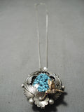 Important 14k Gold Vintage Native American Navajo Lone Mntn Turquoise Sterling Silver Necklace-Nativo Arts