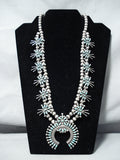 Women's Vintage Native American Zuni Turquoise Sterling Silver Squash Blossom Necklace Old-Nativo Arts