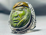 Native American The Most Intricate Hand Carved Jasper Sterling Silver Chief Head Ring-Nativo Arts