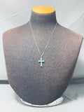 Native American Classic Vintage Zuni Blue Gem Turquoise Sterling Silver Cross Necklace-Nativo Arts