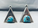 Incomparable Vintage Native American Navajo Morenci Turquoise Sterling Silver Teepee Earrings-Nativo Arts