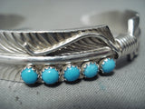 Fascinating Native American Navajo 5 Sleeping Beauty Sterling Silver Feather Bracelet-Nativo Arts