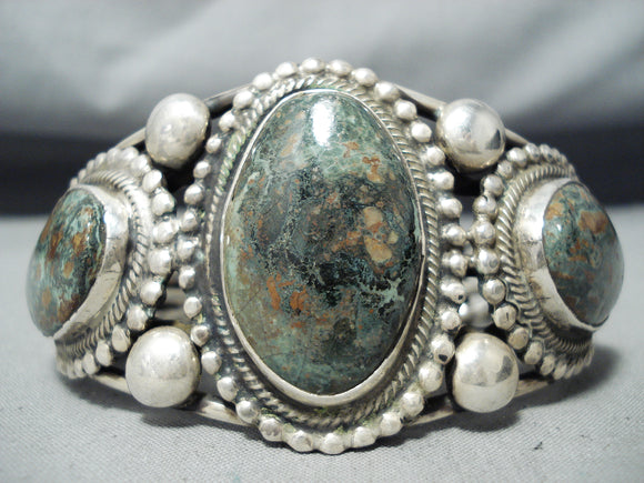 100+ Gram Navajo Green Turquoise Sterling Silver Bracelet Native American-Nativo Arts