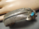 Striking Vintage Native American Navajo Hand Carved Sterling Silver Feather Bracelet Old-Nativo Arts