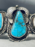 Dramatic Vintage Native American Navajo 3 Blue Diamond Turquoise Sterling Silver Bracelet-Nativo Arts