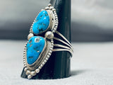 Striking Vintage Native American Navajo 2 Morenci Turquoise Sterling Silver Ring-Nativo Arts
