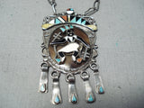 One Of The Best Vintage Native American Zuni Turquoise Kachina Dancer Sterling Silver Necklace-Nativo Arts