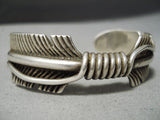 Heavy Detailed Vintage Native American Navajo Sterling Silver Feather Bracelet-Nativo Arts