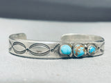 Native American Early 1900's Ingot Silver Vintage Bisbee Turquoise Bracelet Old-Nativo Arts
