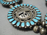 Larry Mos Begay Vintage Native American Navajo Turquoise Sterling Silver Squash Blossom Necklace-Nativo Arts