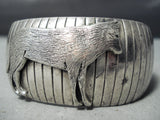 Unique Carved Work Vintage Native American Navajo Sterling Silver Coyote Bracelet-Nativo Arts