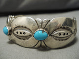 Rare Vintage Native American Navajo Sky Blue Turquoise Sterling Silver Eddie Yazzie Bracelet-Nativo Arts