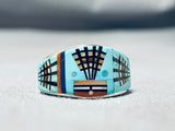 Expert Detailed Native American Navajo Turquoise Kachina Sterling Silver Ring-Nativo Arts