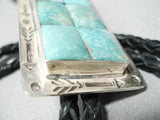 Exceptional Native American Navajo Squared Royston Turquoise Sterling Silver Bolo Tie-Nativo Arts