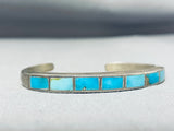 Fabulous Vintage Native American Navajo Inlay Turquoise Sterling Silver Bracelet-Nativo Arts