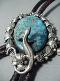 One Of The Biggest Craziest Native American Navajo Lizard Turquoise Sterling Silver Bolo Tie-Nativo Arts