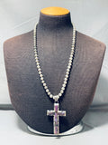 The Best Vintage Native American Navajo Charoite Cross Sterling Silver Necklace-Nativo Arts