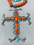 One Of Most Unique Vintage Southwestern Sterling Silver Turquoise Cross Necklace-Nativo Arts