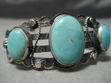 Early Vintage Native American Navajo Domed Turquoise Swirl Sterling Silver Bracelet Old-Nativo Arts