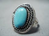 Stunning Vintage Navajo Native American Turquoise Sterling Silver Ring Old-Nativo Arts