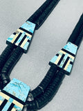 Native American Traditional Santo Domingo Turquoise Jet Sterling Silver Necklace-Nativo Arts