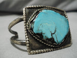 Important Blue Diamond Turquoise Vintage Native American Navajo Sterling Silver Bracelet Old-Nativo Arts