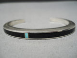 Thick Sturdy Vintage Native American Navajo Graduating Inlay Turquoise Sterling Silver Bracelet-Nativo Arts