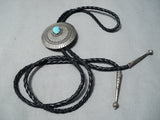 Detailed Vintage Native American Navajo Old Kingman Turquoise Sterling Silver Bolo Tie Old-Nativo Arts