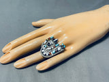 Very Detailed Piano Key Vintage Native American Zuni Turquoise Sterling Silver Inlay Ring-Nativo Arts
