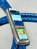 Important Vintage Native American Navajo Leroy Begay Rare Blue Bolo Tie Sterling Silver-Nativo Arts