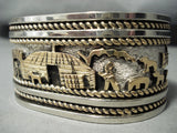 Important Native American Navajo Sterling Silver 12k Gold Storyteller Bracelet-Nativo Arts