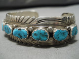 Striking Vintage Native American Navajo Chunky Turquoise Sterling Silver Bracelet-Nativo Arts