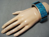 Large Wrist Vintage Native American Navajo Turquoise Inlay Sterling Silver Bracelet-Nativo Arts