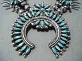 Authentic Women's Vintage Native American Zuni Turquoise Sterling Silver Squash Blossom Necklace-Nativo Arts