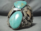 HUGE BEAR CLAW Vintage Native American Navajo Royston Turquoise Sterling Silver Bracelet-Nativo Arts