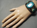 Huge Vintage Native American Navajo Carico Lake Turquoise Sterling Silver Bracelet Old-Nativo Arts